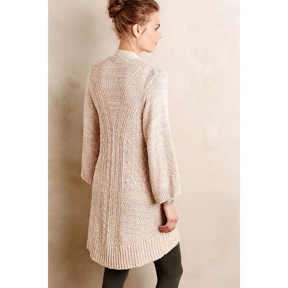 ANTHROPOLOGIE Sparrow Beige Celia Kimono Open Knit Cardigan Sweater Size Large - Picture 2 of 10